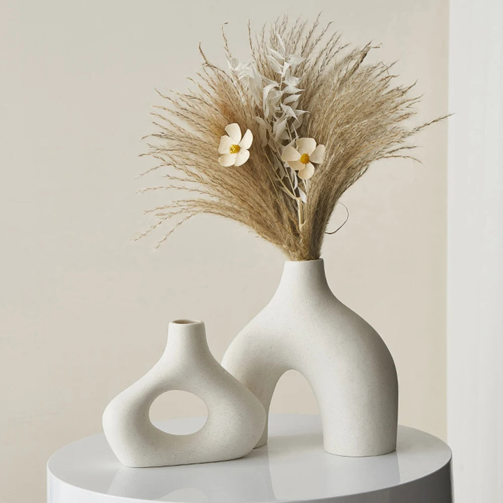 Circular Hollow Ceramic Flower Pot - Nordic Vase for Home & Office Decor - Gift