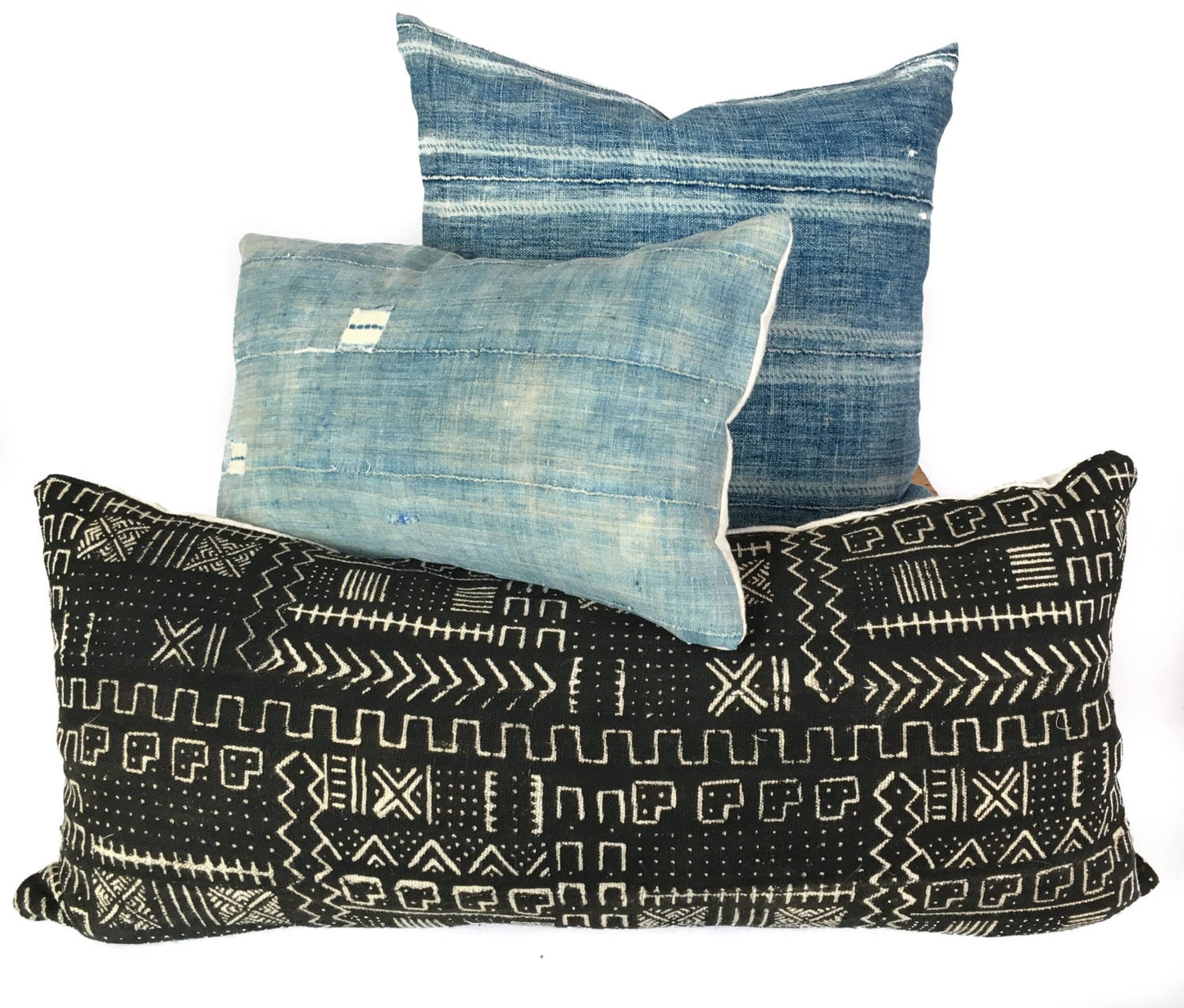 Milo Mudcloth Pillow, Authentic African Mud Cloth, 18"x18", 20x20" Black and White