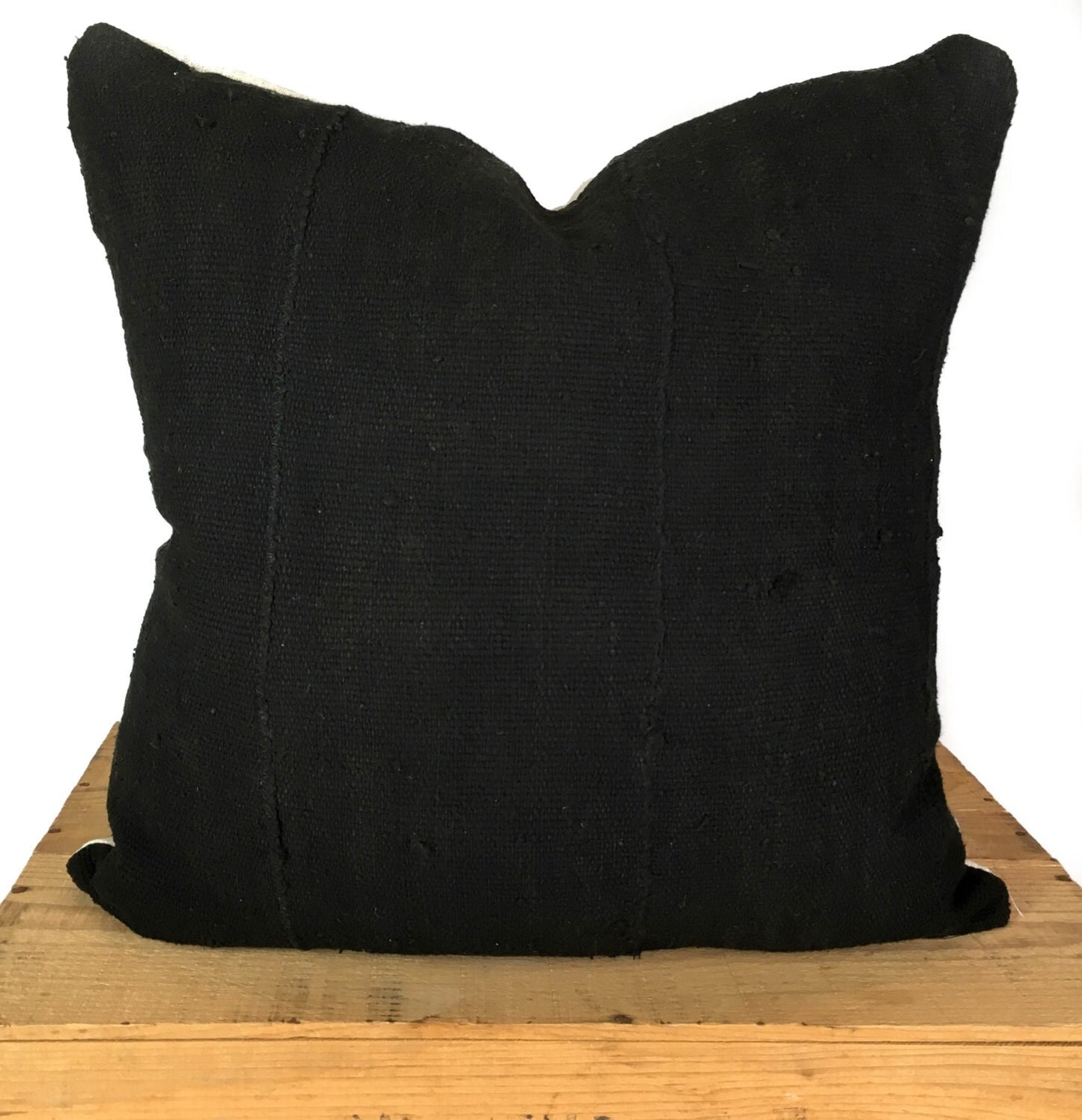 18 Inch Plain Black African Mud Cloth Pillow Cover African Print Mudcloth