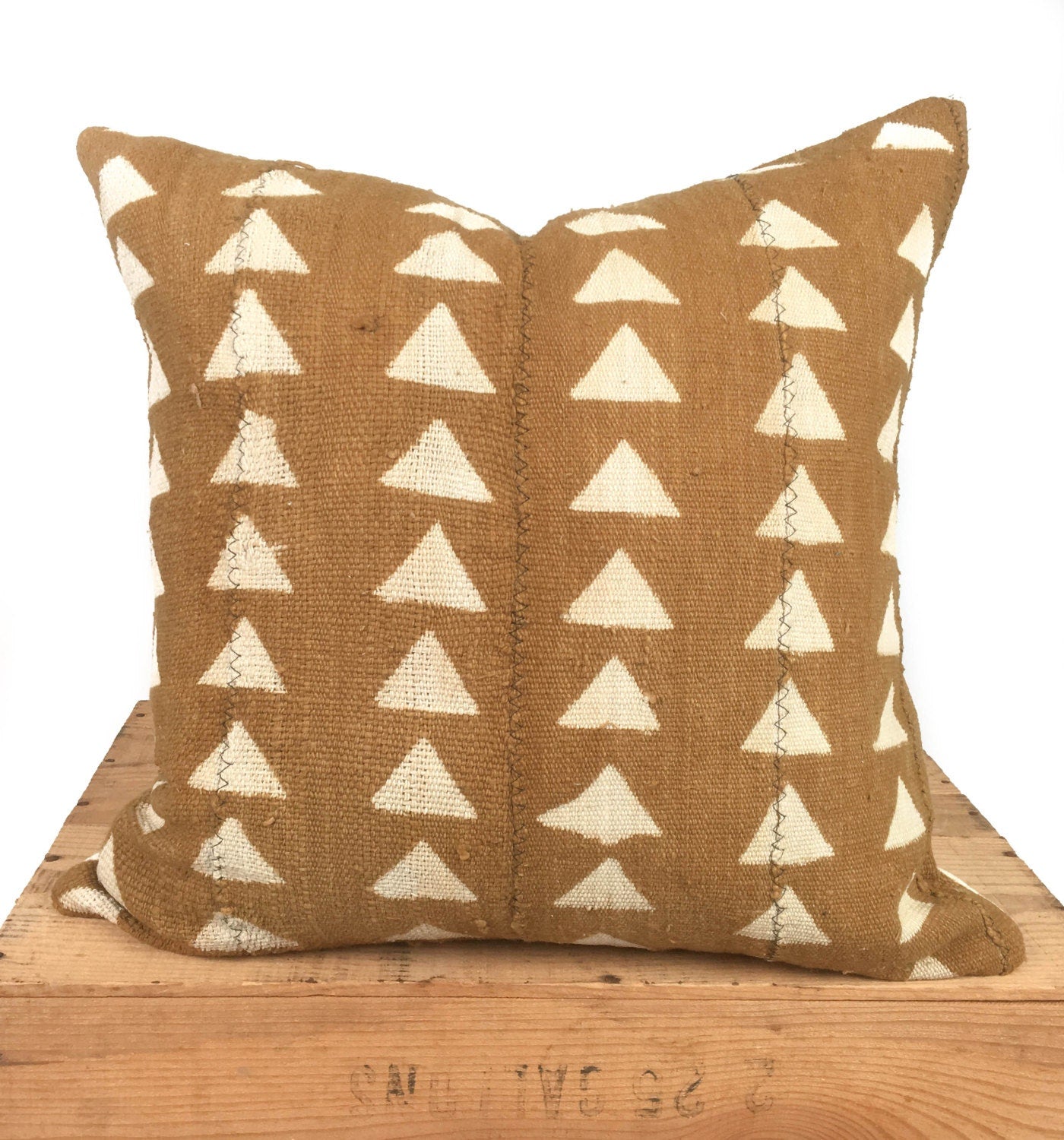 Brown/Tan African Mud Cloth Pillow Cover, 18 Inch Square, Triangle Print, Authentic Mudcloth Pillow | 'Carlyle'