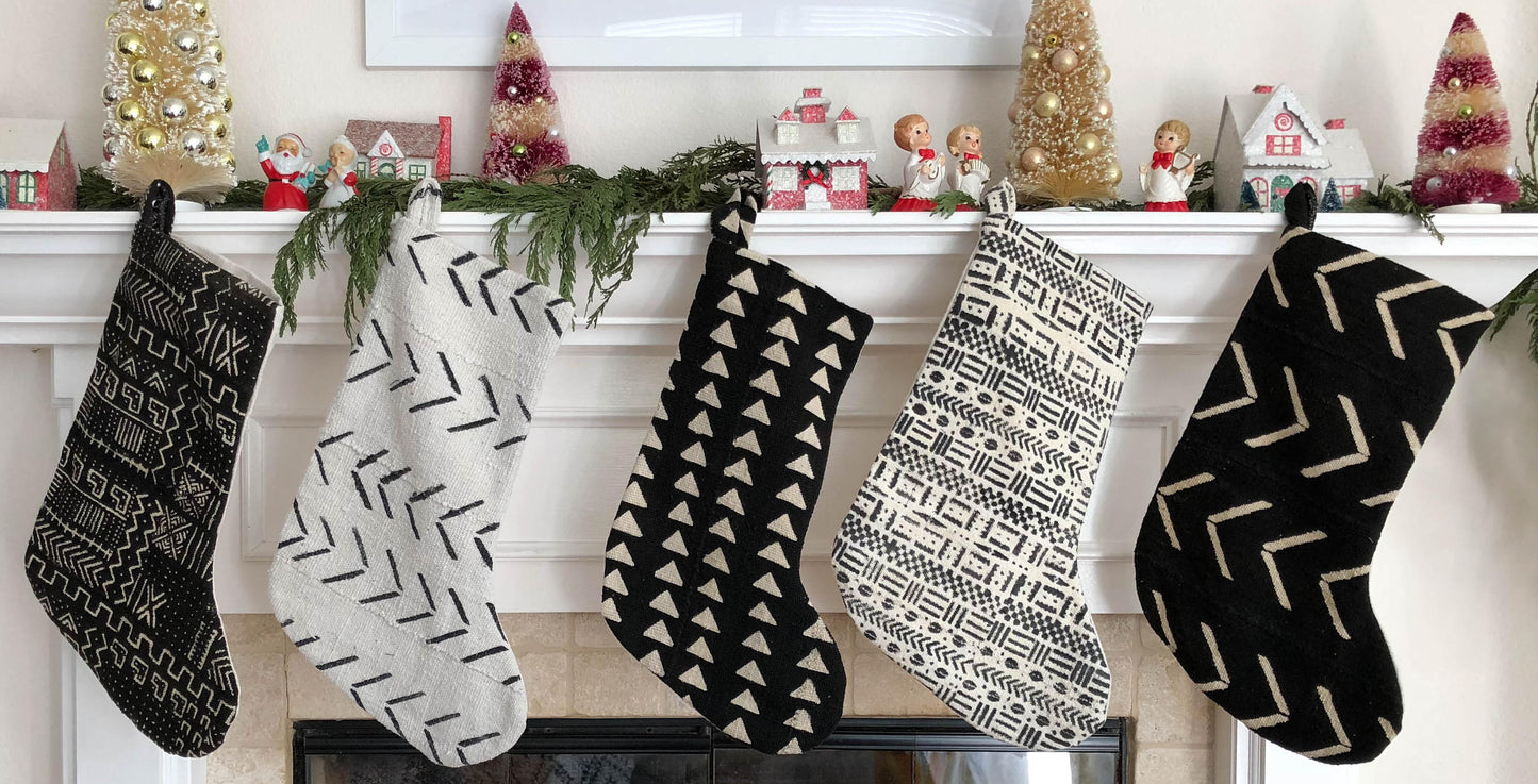 Mud Cloth Christmas Stocking Mudcloth Stocking Black African Print