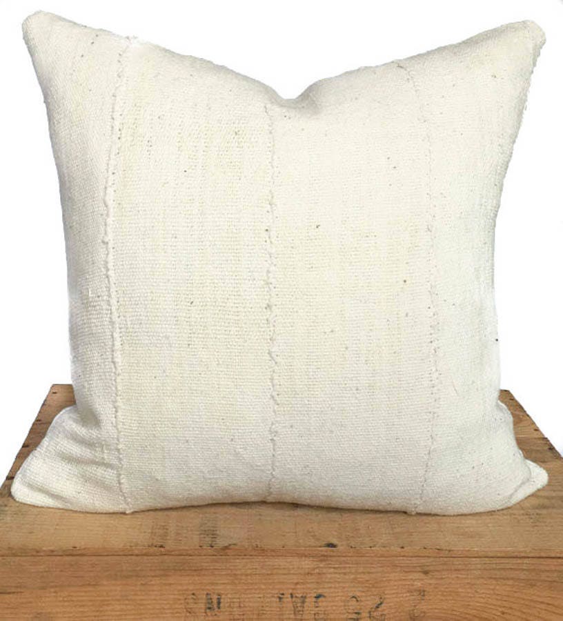 African Mud Cloth Pillow Cover, Authentic Mudcloth, Plain White, Multiple Sizes Available, 'Jane'