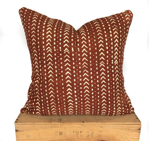 Rust Mudcloth Pillow Cover | Authentic Mud Cloth Pillow | 'Rusty'