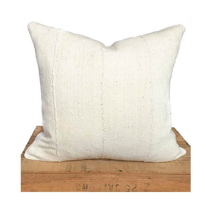 African Mud Cloth Pillow Cover, Authentic Mudcloth, Plain White, Multiple Sizes Available, 'Jane'