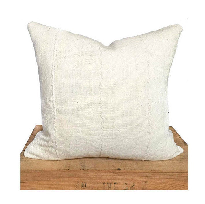 African Mud Cloth Pillow Cover, Authentic Mudcloth, Plain White, Multiple Sizes Available, 'Jane'