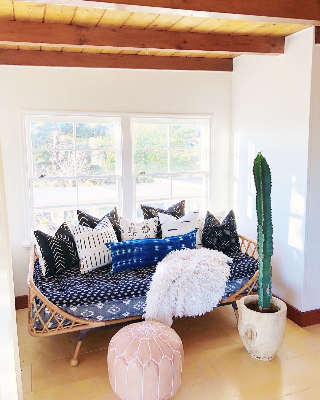 Catherine Mud Cloth Pillow Cover Black and White Boho African Mudcloth Throw Pillow