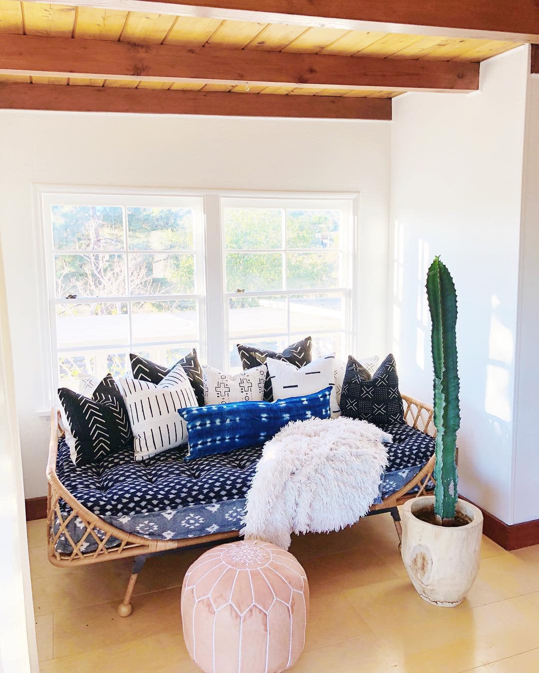 Mudcloth Pillow, Authentic African Mud Cloth, Gray Blue