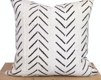 Mudcloth Throw Pillow Cover, Various Sizes Available, Black with Cream Detail, Authentic Mud Cloth | 'Catherine'