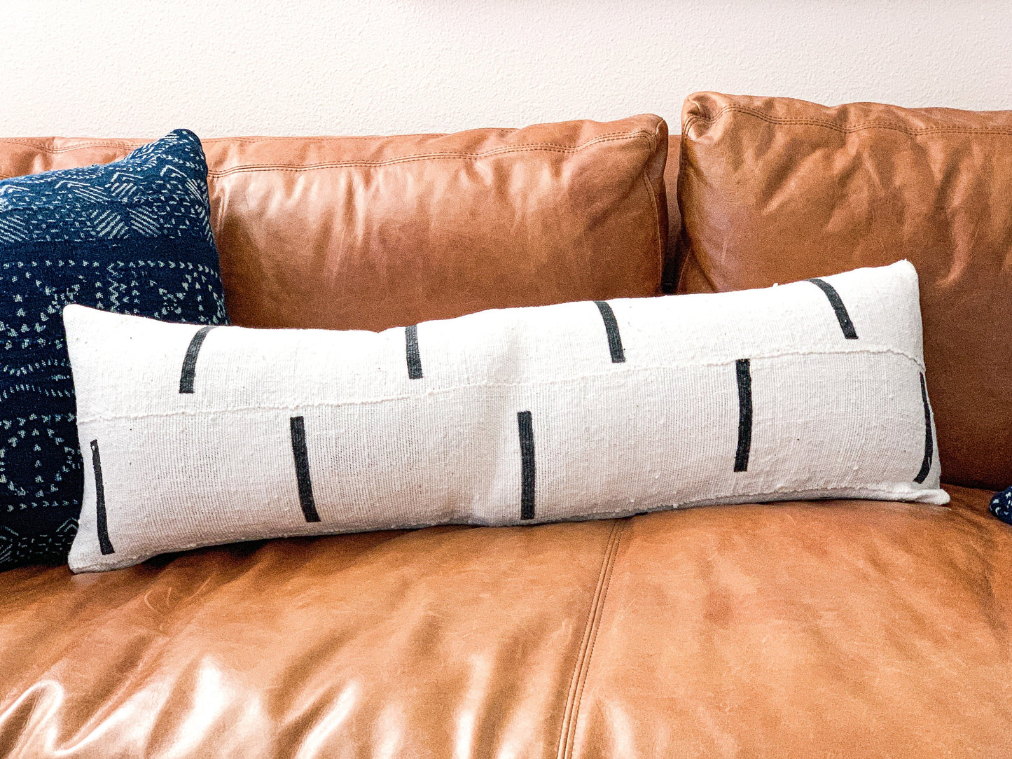 XL Lumbar/Bed Pillow | White African Mud Cloth Pillow Cover 12x36"