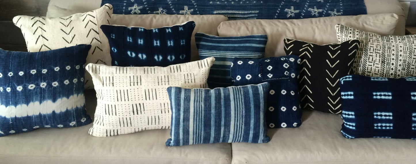Authentic White African Mud Cloth Pillow Cover, Mudcloth Pillows, Multiple Sizes Available, Boho, Farmhouse, "Catherine'