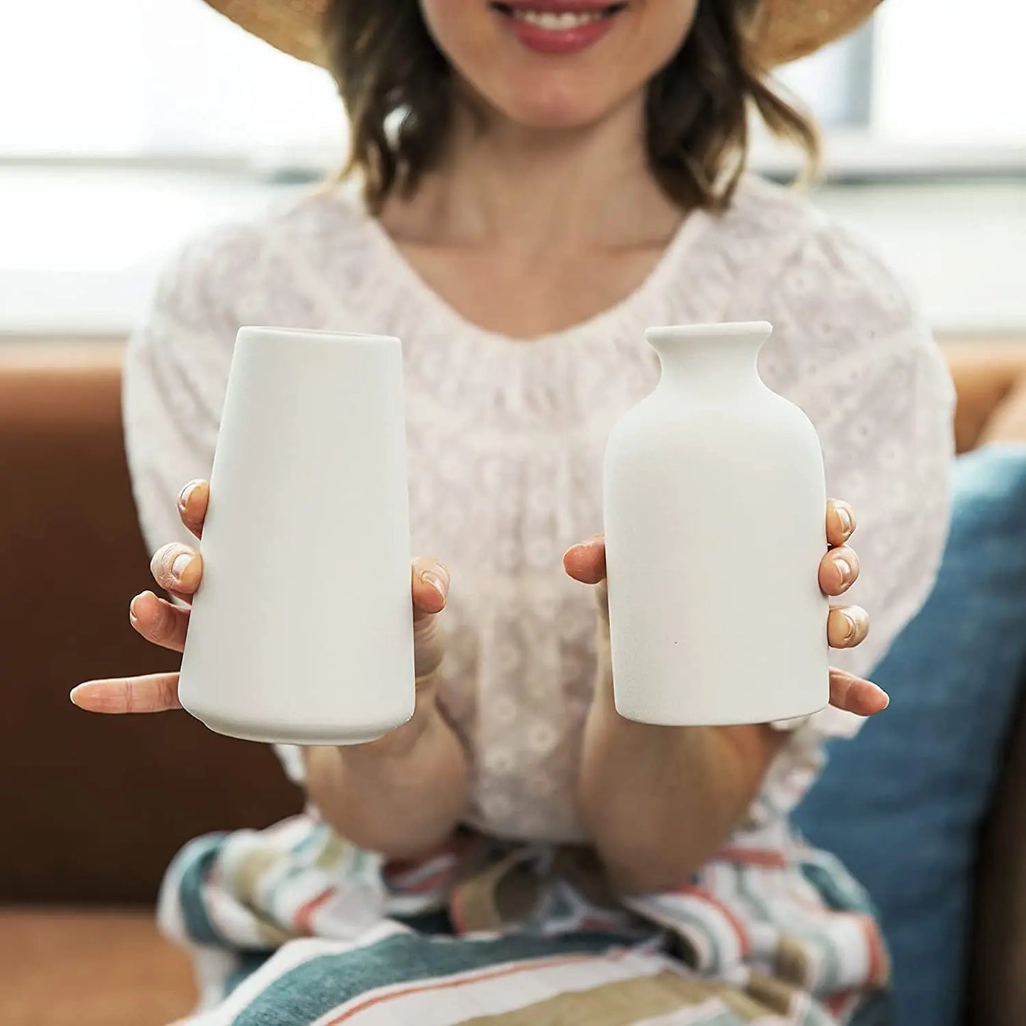 Stylish Ceramic Vase Set for Home Decor - Farmhouse, Living Room, Shelf, Table, Bookshelf, Mantel, Entryway - Perfect Gift