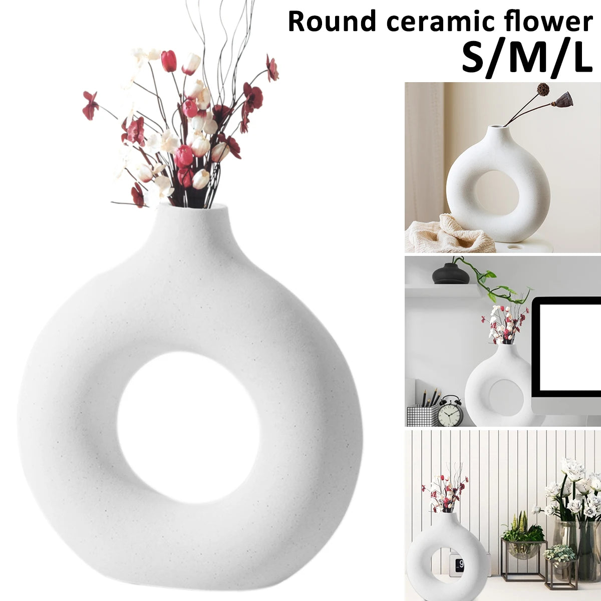 Nordic Ins Ceramic Vase - Circular Hollow Donut Design for Home Decoration & Gifts