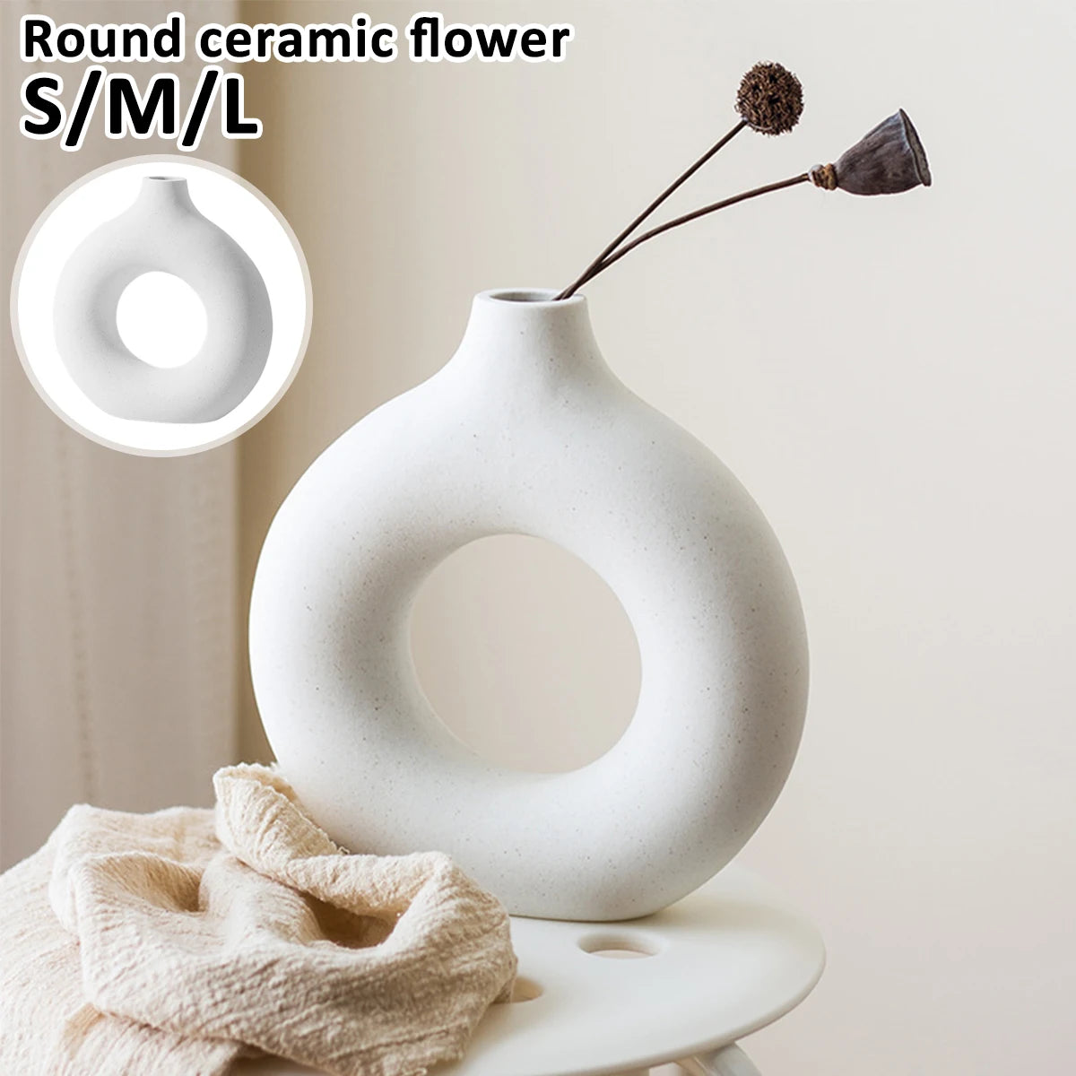 Nordic Ins Ceramic Vase - Circular Hollow Donut Design for Home Decoration & Gifts