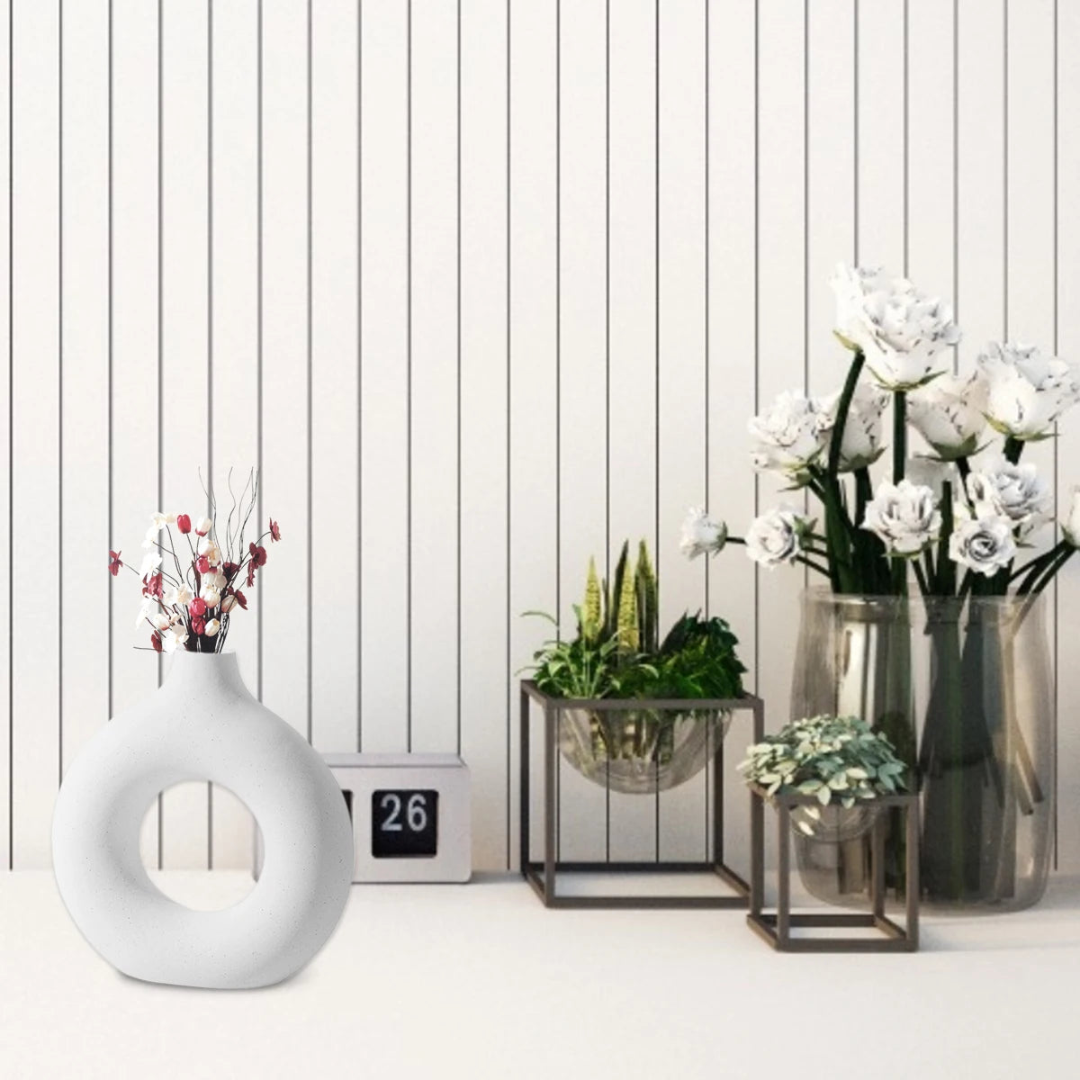 Nordic Ins Ceramic Vase - Circular Hollow Donut Design for Home Decoration & Gifts