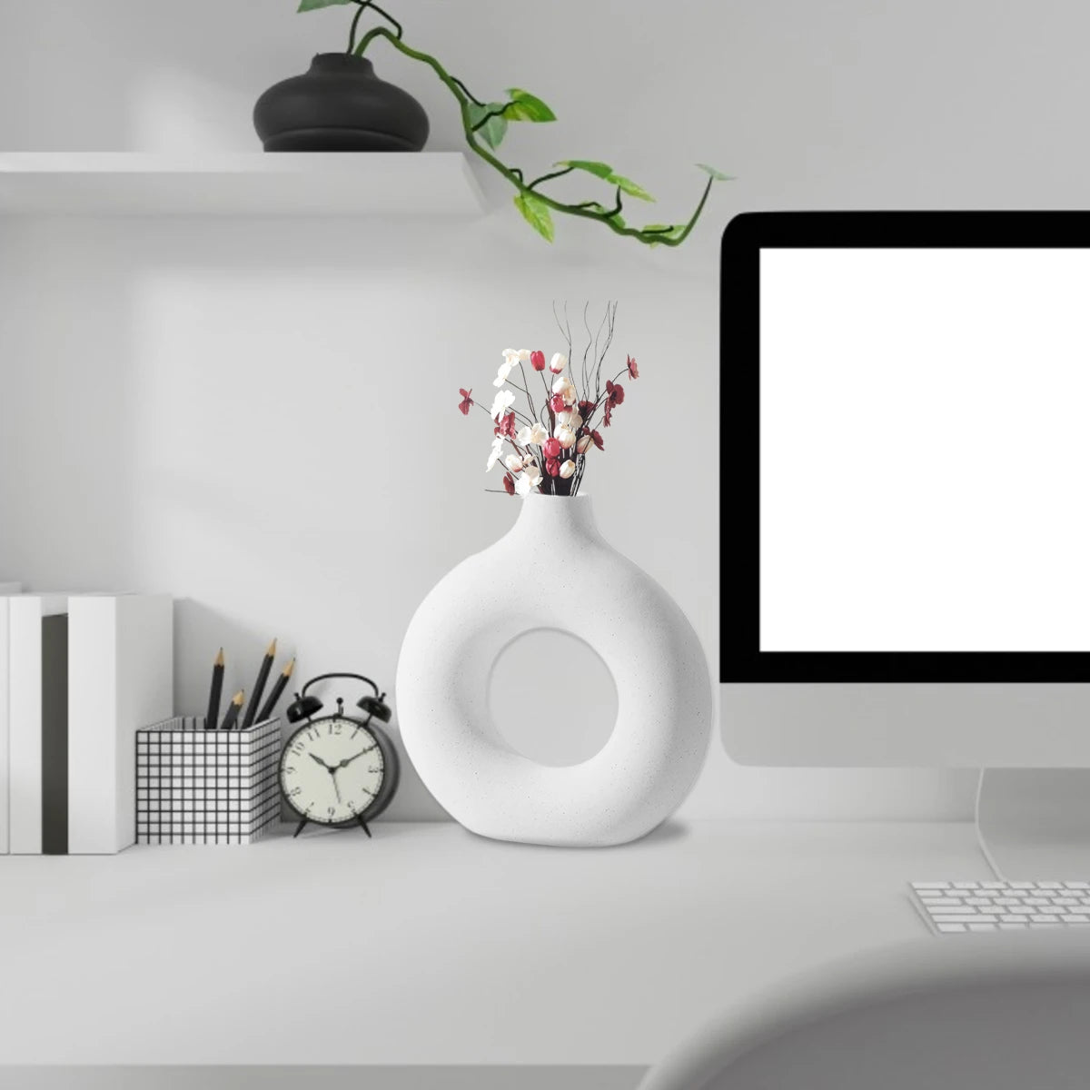 Nordic Ins Ceramic Vase - Circular Hollow Donut Design for Home Decoration & Gifts
