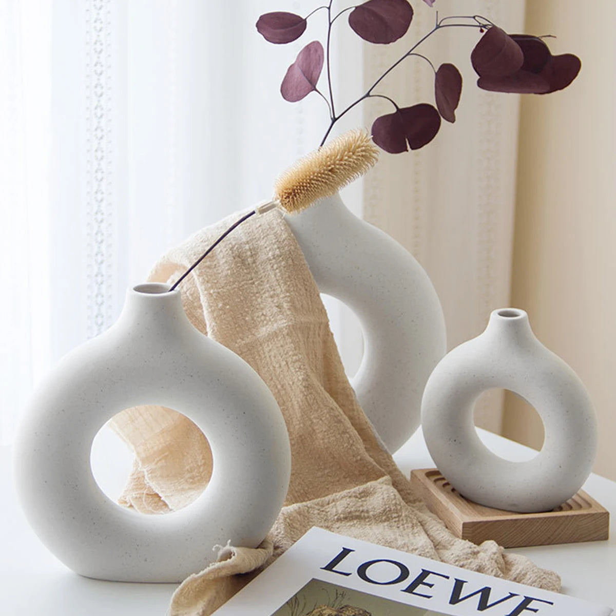 Nordic Ins Ceramic Vase - Circular Hollow Donut Design for Home Decoration & Gifts