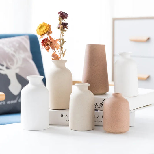 Stylish Ceramic Vase Set for Home Decor - Farmhouse, Living Room, Shelf, Table, Bookshelf, Mantel, Entryway - Perfect Gift