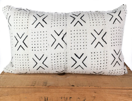 Mud Cloth Pillow Cover Cambria White African Mudcloth Pillow 12x20 Inch