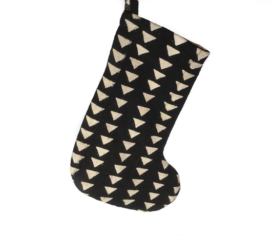 Mud Cloth Christmas Stocking Mudcloth Stocking Black w/ White Triangle Print