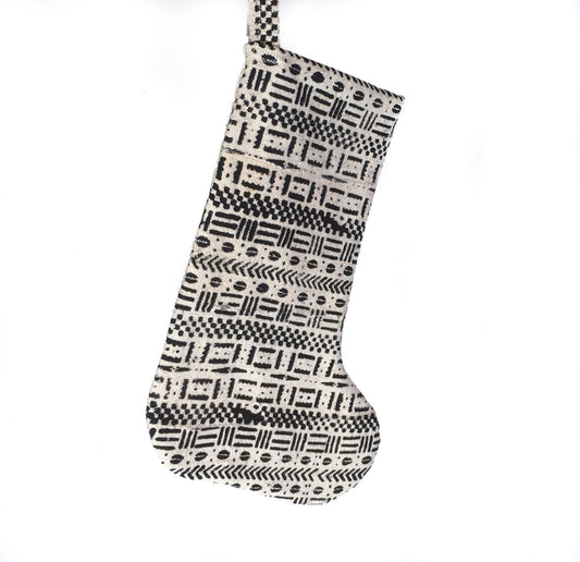 Mud Cloth Christmas Stocking Mudcloth Stocking White w/ Coffee Bean Print