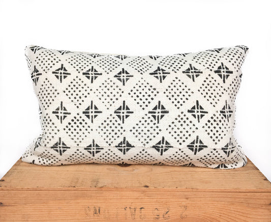 Wren White African Mud Cloth Pillow Cover 12x20