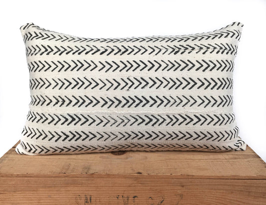 Remy White African Mud Cloth Pillow Cover 12x20