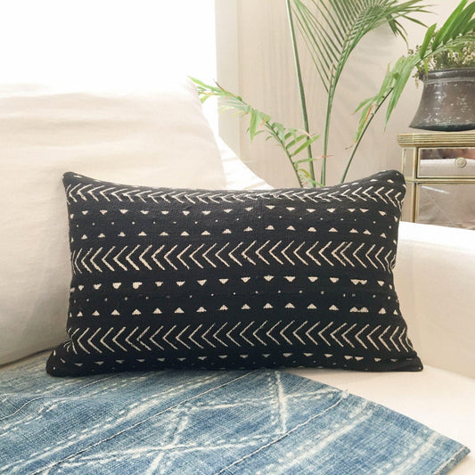 Authentic African Mudcloth Pillow, Mud Cloth Lumbar Pillow Cover, Black and White,