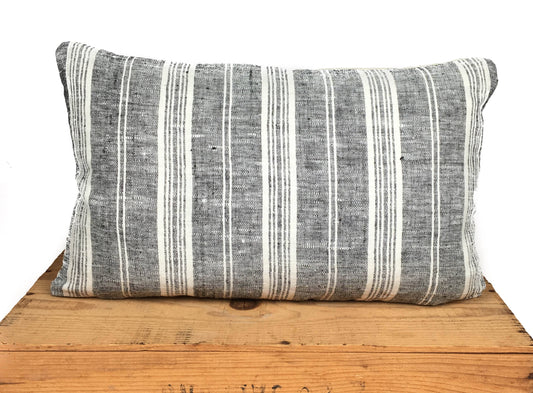 Grace 100% European Linen Pillow Gray Stripe 12x20"