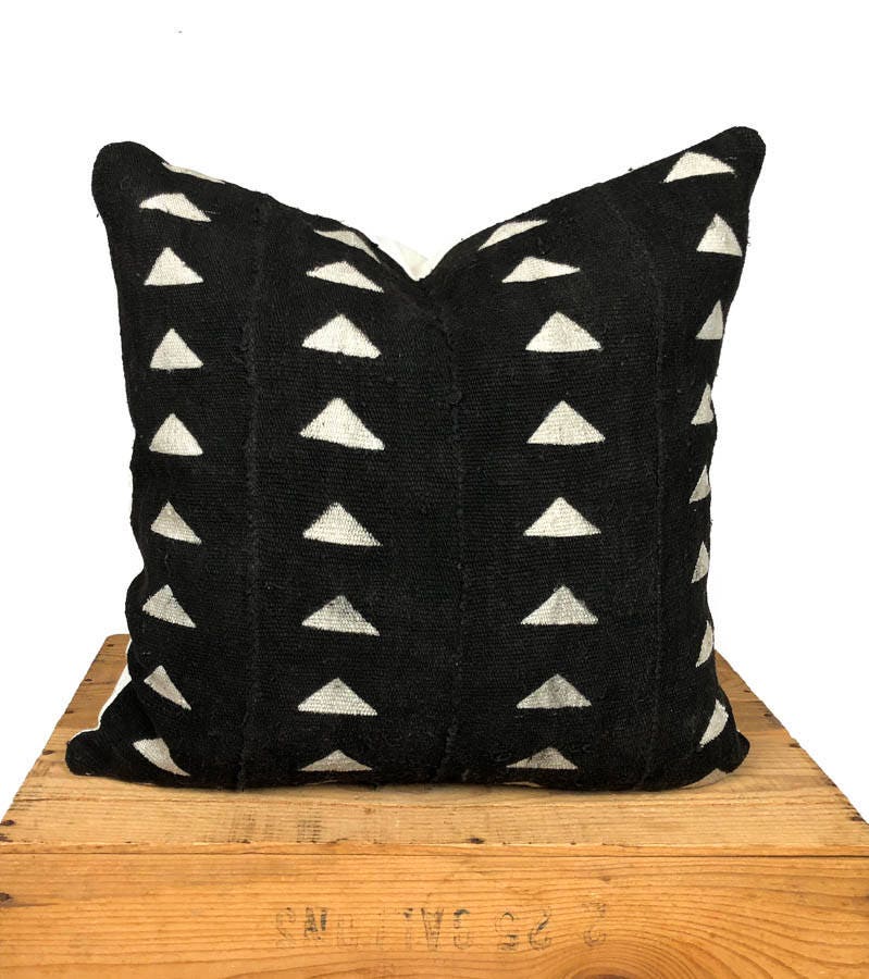 Mud Cloth Pillow Cover, Authentic African Mudcloth Pillows, Triangle Print, "Carlyle"
