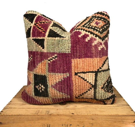 Moroccan Pillow Made From Vintage Moroccan Rug 16x17" Vintage Boujaad Pillow, Moroccan Boujaad Pillow