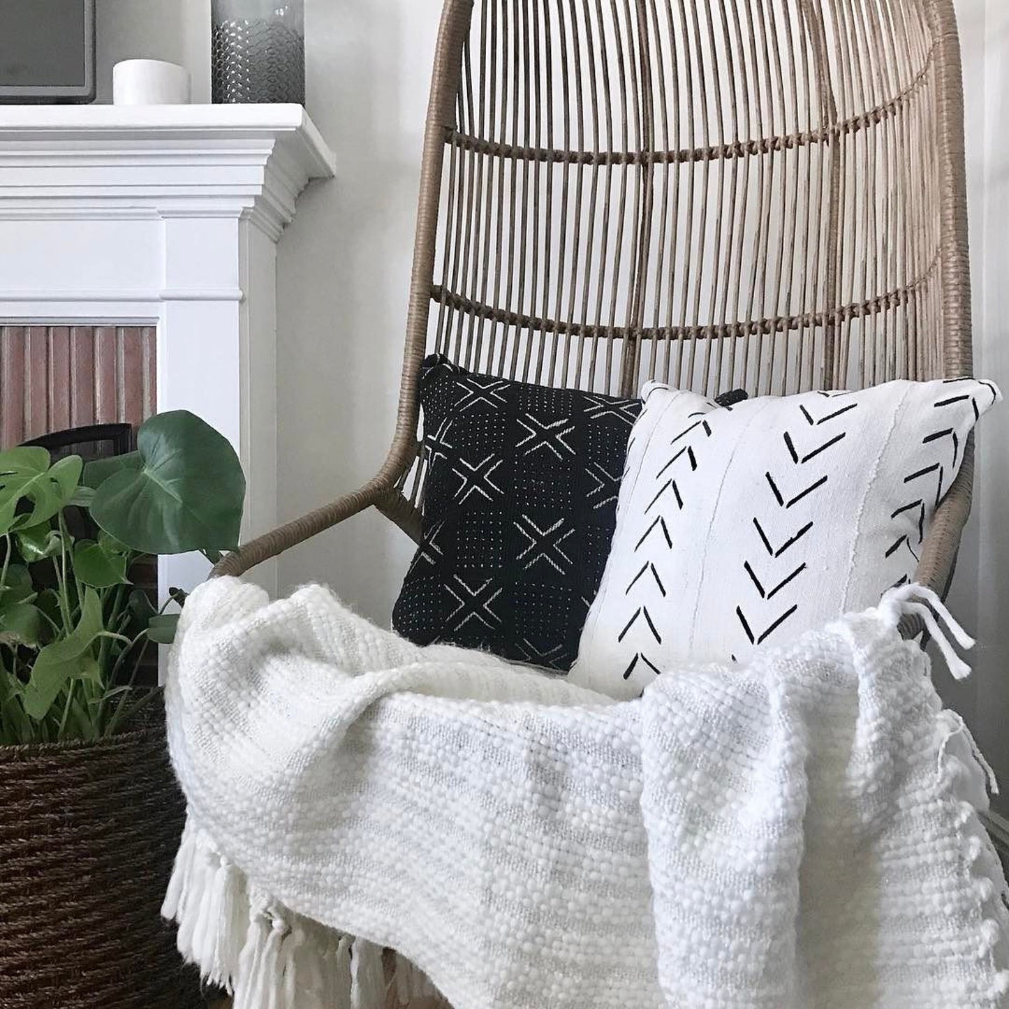 Catherine Black and White African Mud Cloth Pillow Cover 20x20 Inch Mudcloth Pillow