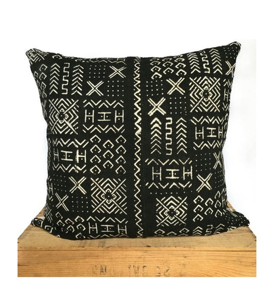 Black and White African Mud Cloth Pillow Cover 18 inch