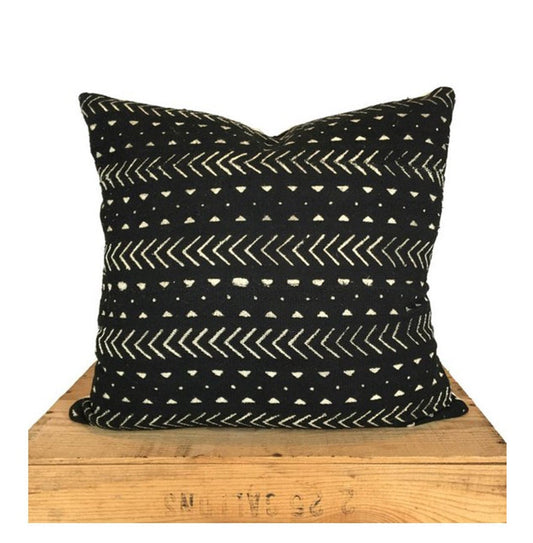 Mudcloth Pillow Cover, African Mud Cloth Pillow, Black and White | 'Elliott'