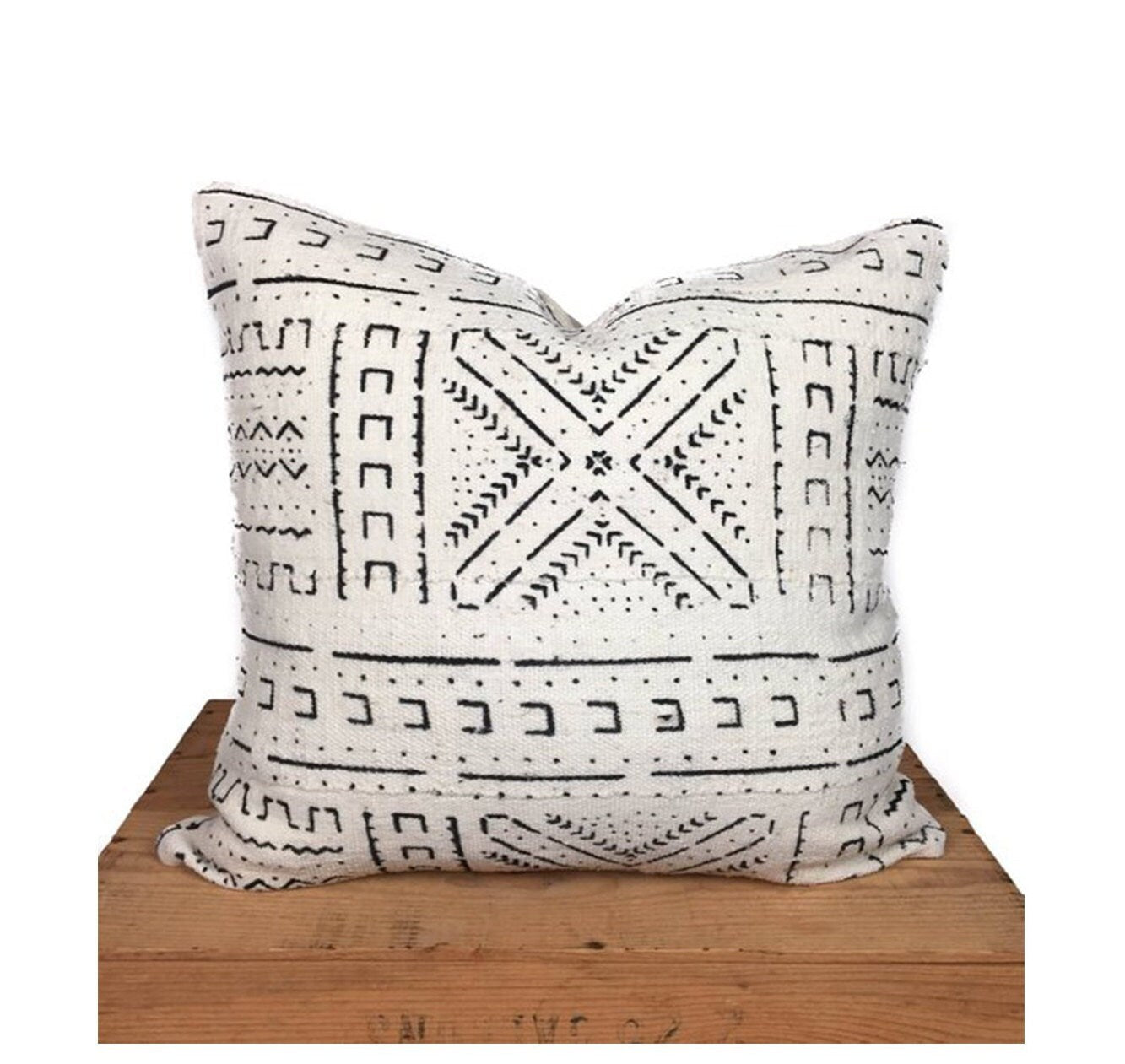 Mudcloth Pillow Cover, African Mud Cloth, Authentic Mud Cloth Pillow | Black and White | 'LUCY'