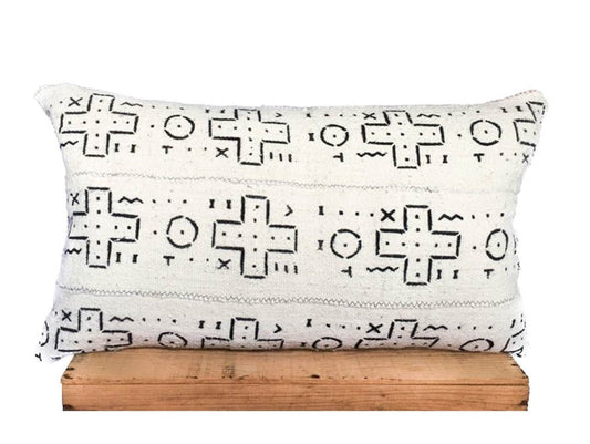 12x20" Inch White African Mud Cloth Pillow Cover
