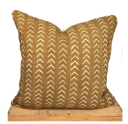 African Mud Cloth Pillow, Brown, Tan, 18 Inch Square, 12"x20" Lumbar, Authentic Mudcloth