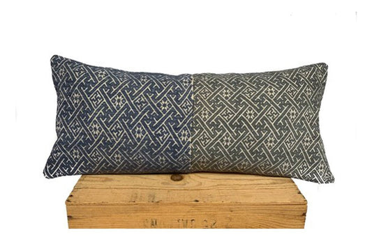 Chinese Miao, Wedding Blanket Pillow, Vintage Gray/Blue, Authentic