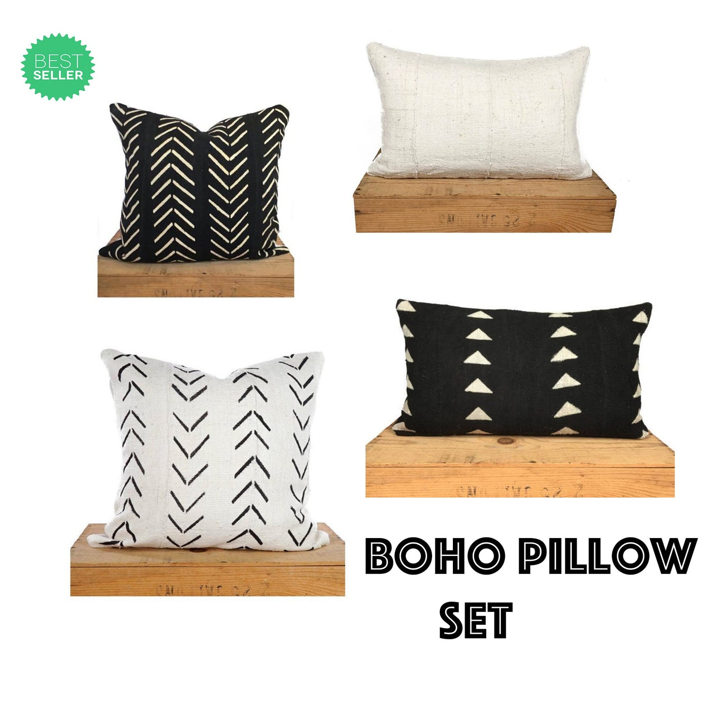 Authentic Mudcloth Pillow Set, Black and White Throw Pillows, Bundle Sale