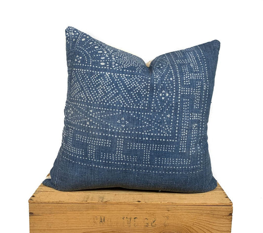 Vintage Chinese Batik Pillow | 20x20 inch | Indigo