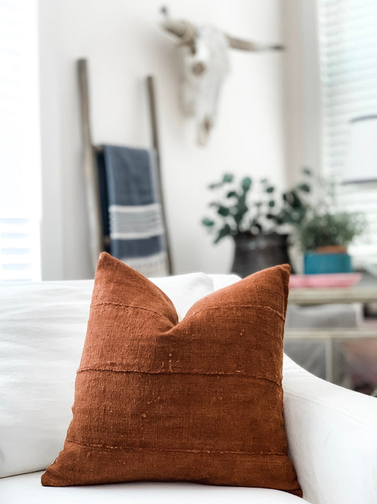 Authentic African Mudcloth Pillow, Rust Color, Boho Mud Cloth , Multiple Sizes Available.