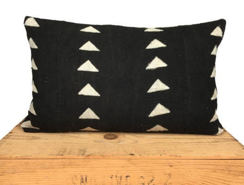 Mud Cloth Pillow Cover, Authentic African Mudcloth Pillows, Triangle Print, "Carlyle"