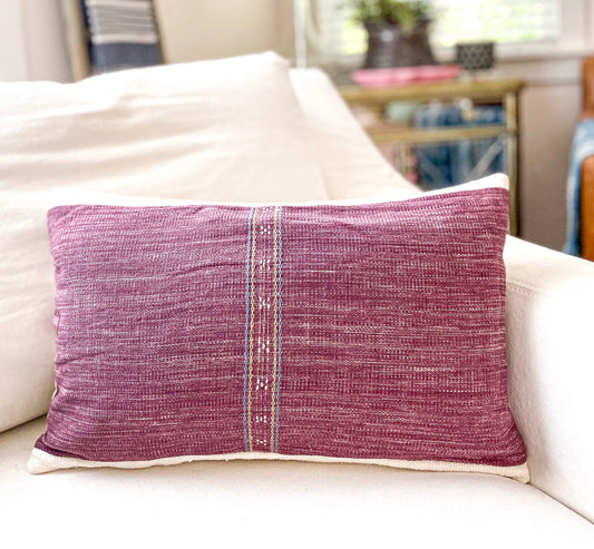Hmong Pillow, Vintage, Purple with White Edge