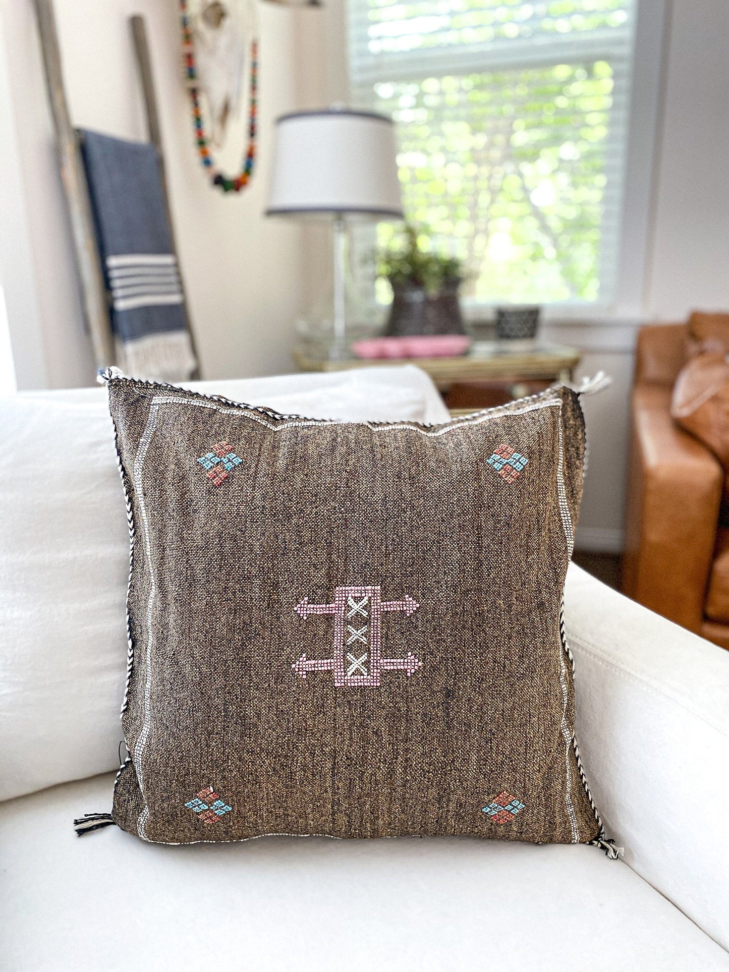Moroccan Sabra Cactus Silk Pillow Cover, Brown