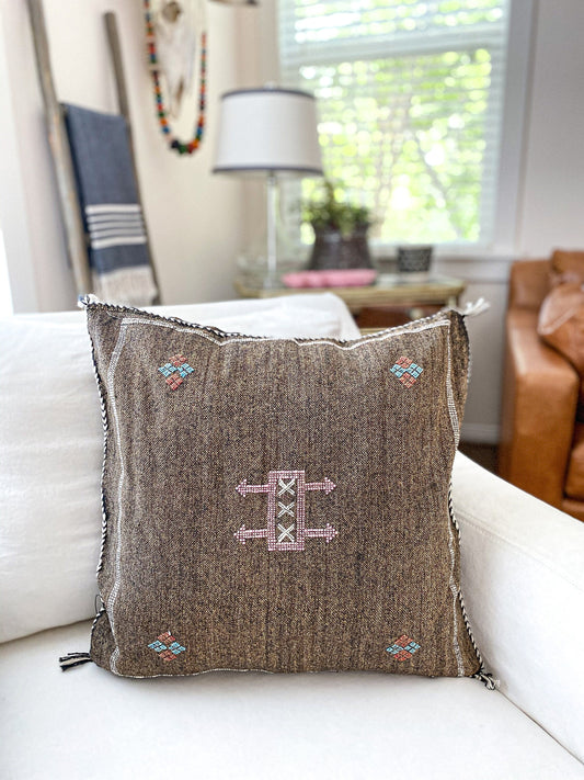 Moroccan Sabra Cactus Silk Pillow Cover, Brown