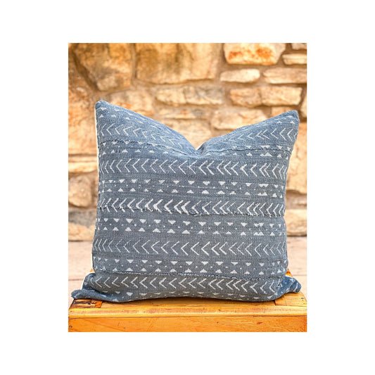Mudcloth Pillow, Authentic African Mud Cloth, Gray Blue