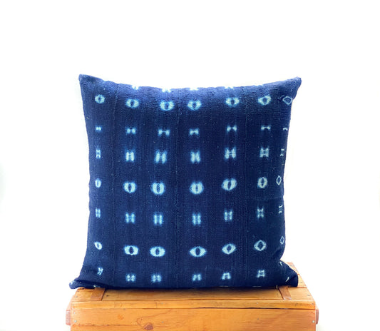 20" Inch Indigo African Mud Cloth Pillow Cover Mudcloth Pillow