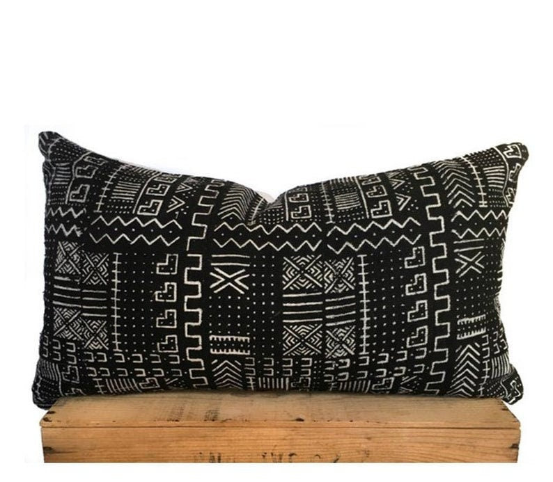 Mudcloth Pillows,  African Print, Authentic Mud Cloth Pillow Cover, Black and White | 'Grayson'